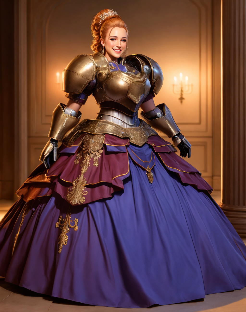 04585-2336695534-4K, Masterpiece, highres, absurdres,photorealistic, smiling, [ballgown_Parrley_armor], a woman in a [dress_suit of armor] posing.png